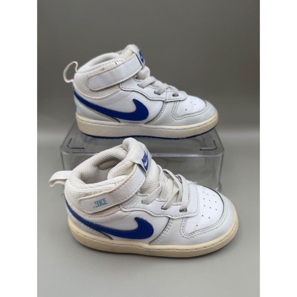 Nike Court Borough Mid 2 Toddlers Size 8C Summit White Hyper Royal (CD7784 113)